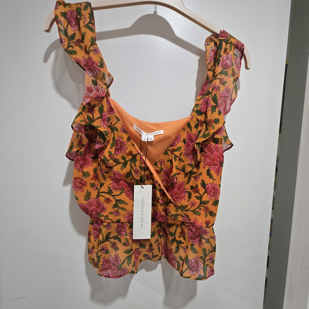 Veronica Beard Orange and Pink Floral Blouse